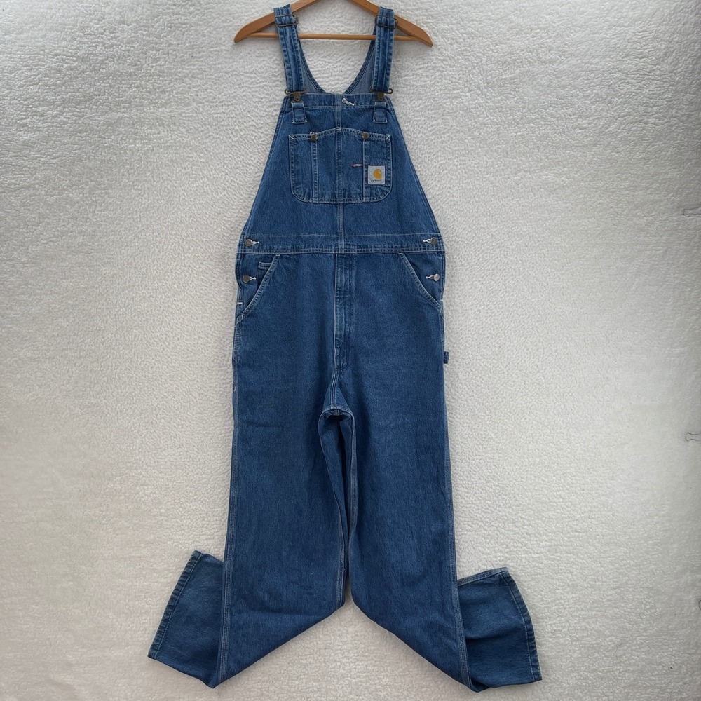 Carhartt Overalls Men 36x34 Blue R07-DST Denim Bibs Workwear Outdoor Chore Ranch